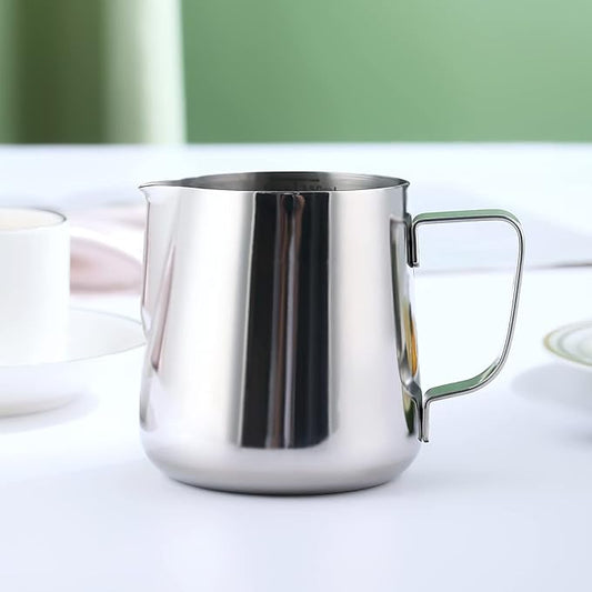 Milk Frothing Pitcher 12oz - 350ml, Kyraton Stainless Steel Espresso Steaming Pitchers with Decorating Pen,Milk Coffee Frother Cups Cappuccino Latte Art Barista Steam Pitchers Milk Jug Cup (Silver)