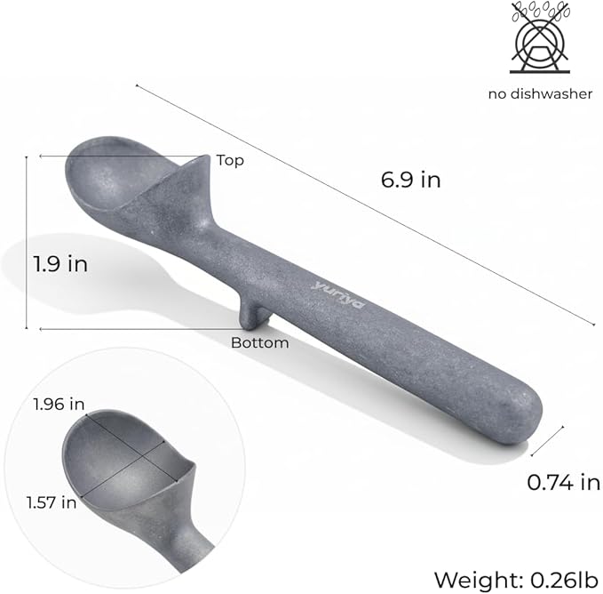 yuriya Aluminum Ice Cream Scoop, Heat-Conductive One-Piece Triggerless Scooper, Self-Standing Elevated Head, Ergonomic 7-Inch Handle, Matte Silver