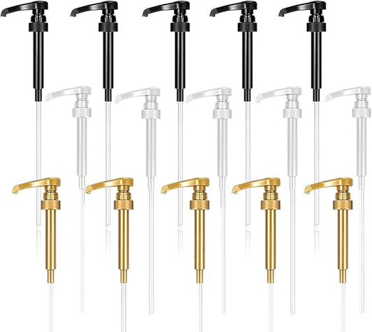 15pcs Syrup Pumps,Coffee Syrup Pump Dispenser Fits 750ml-25.4 oz Bottles,Replacement Syrup Bottle Pump Dispenser for Flavorings Creamer (Gold White Black)