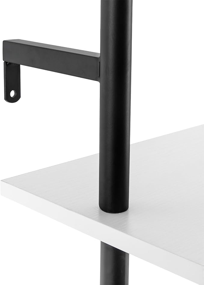 Industrial Pipe Wall Shelf with 8 Hooks – 3-Tier 42" White Floating Shelf | 55lb Load Carbon Steel & MDF for Kitchen Coffee Bar Bathroom Office Storage