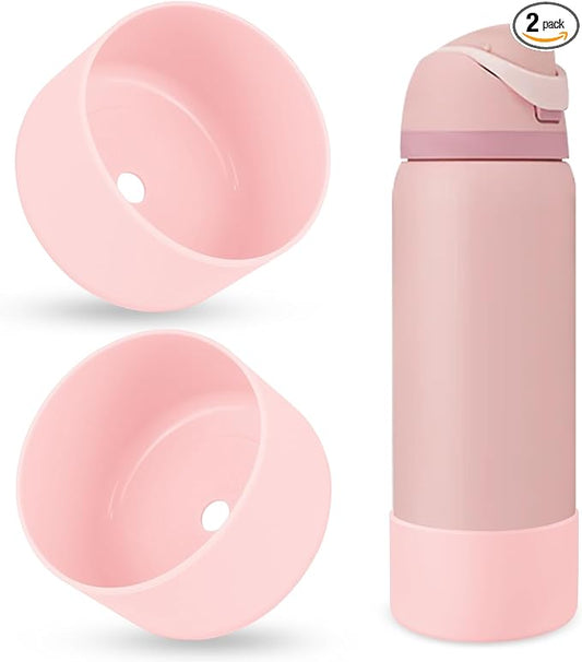 2PCS Silicone Water Bottle Boot, Compatible with Owala 24oz 32oz 40oz, Protective Anti-Scratch & Anti-Dent No Noise Sleeve Cover for FreeSip/Twist/Flip Water Bottles (Rose Quartz, 32oz)