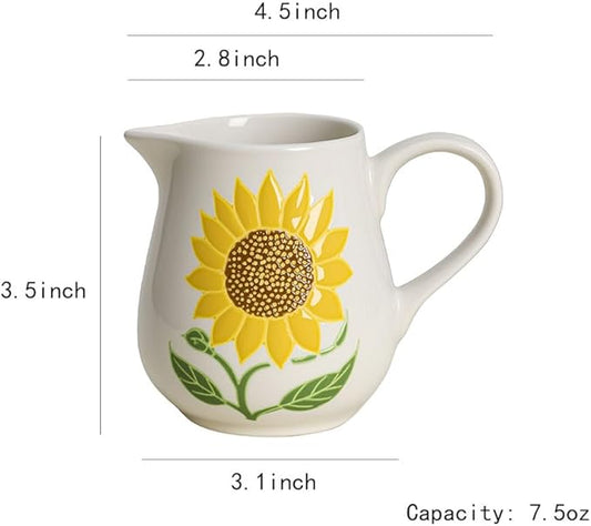 Sunflower Ceramic Milk Creamer with Handle