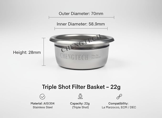 Espresso Accessories, 22g Standard Espresso Basket – 58mm Flat Bottom Precision Filter, Balanced Flow Design for Large Dose Double Shots