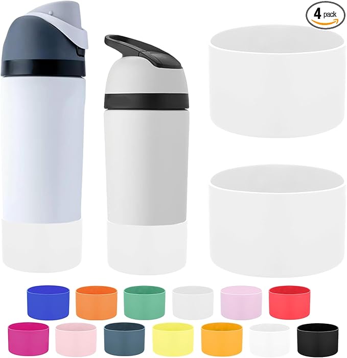 Mity rain 2PCS Protective Boot Compatible with Owala Kids Water Bottle 16 oz &14 oz, Silicone Boot Accessories for Owala Kids FreeSip 16oz & Flip 14oz (White)