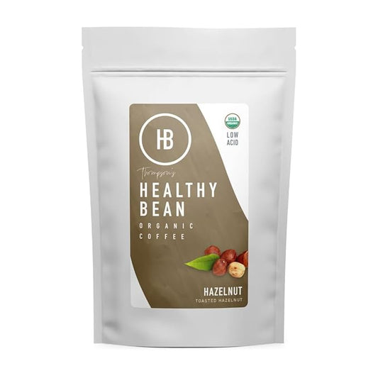 Healthy Bean Organic Ground Coffee Hazelnut Infused - Low Acid Coffee for Sensitive Stomachs - Medium Roast Blend, USDA Organic, Smooth and Creamy Roasted Hazelnuts Flavor, 11oz