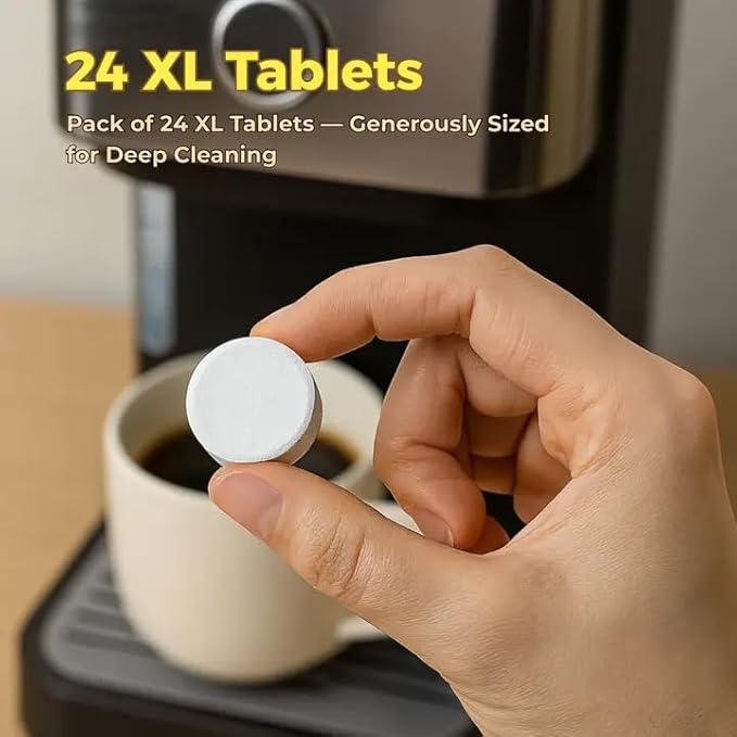 flowcheer Coffee Maker Cleaner & Descaler Tablets 24-Pack - Coffee Machine Tablets Compatible with Keurig,Nespresso,Jura, Breville, Ninja, Deep Cleaning Coffee Pot and All Espresso Machines