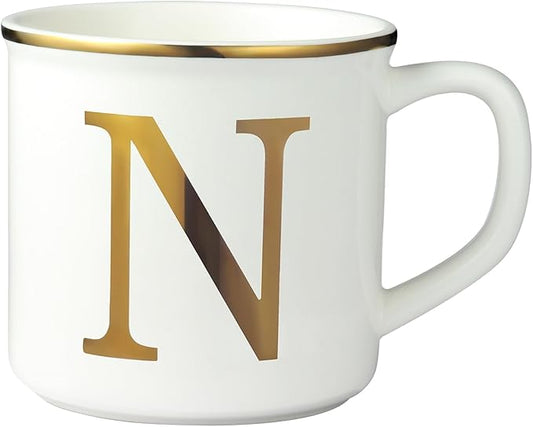 Miicol Ceramic Coffee Mug 16 oz, Monogram Coffee Cup, Golden Initial Tea Mug, Personalized Tea Cup, Unique Gift, Large Mug for Home, Office, Letter N