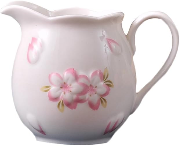 CHOOLD Elegance Cherry Blossom Ceramic Creamer with Handle,Sakura Coffee Milk Creamer Pitcher,Small 7.7oz(Pink/White)
