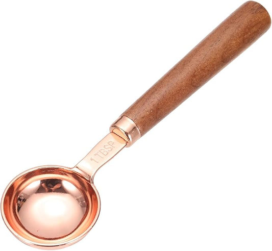 uxcell Measuring Spoon, 15ml Stainless Steel Coffee Scoop Spoon with with Wood Handle for Ground Coffee Tea Sugar Cooking Baking, Rose Gold