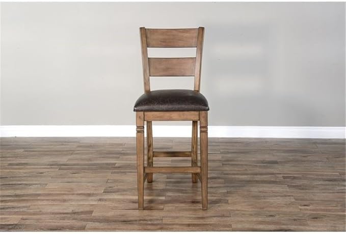 Pemberly Row Set of 3 Wood Bar Unit and 2 Ladderback Barstool in Natural Brown