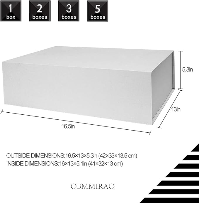 Upgrade 4PCS White Hard Extra Large Gift Box with Lid,16.5 x13 x5.3 Inches, Magnetic Gift Boxes for Clothes Robe Wedding Dress Sweater and Gifts,Reusable Foldable Bridesmaid Proposal Box