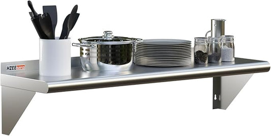 Stainless Steel Wall Mounted Shelf 14x48 inches 4ft, Commercial Food Service Metal Storage Rack Shelves for Kitchen, Restaurant, Garage and Laundry