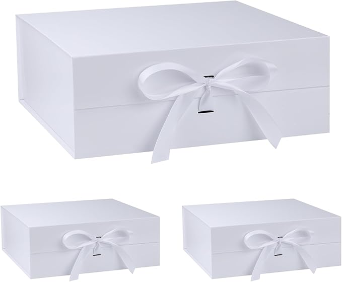 OEMVALATY White Gift Box,16x16x6 Inches Gift Boxes with Lids for Presents with Magnetic Closure and Ribbon for Wedding,Storage,Birthday(3-Pack)