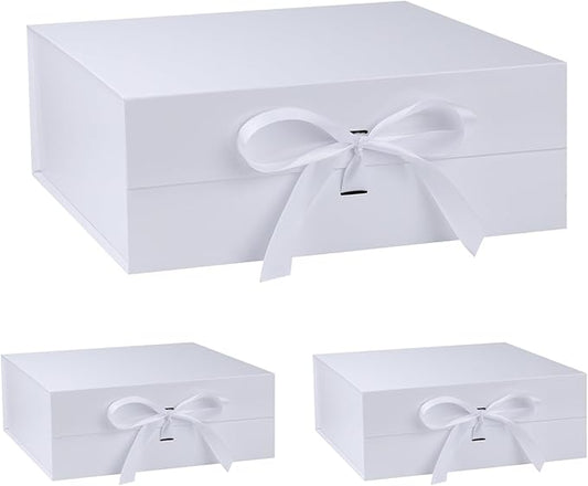 OEMVALATY White Gift Box,18x18x6 Inches Gift Boxes with Lids for Presents with Magnetic Closure and Ribbon for Wedding,Storage,Birthday(3-Pack)