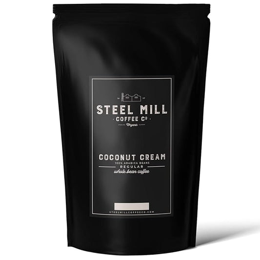 Steel Mill Coffee Co. Coconut Cream Flavored Coffee – Ground – Medium Roast – 100% Arabica Beans – Vegan – Sugar-Free – Gluten-Free – Gourmet Coffee – 2lb Bag