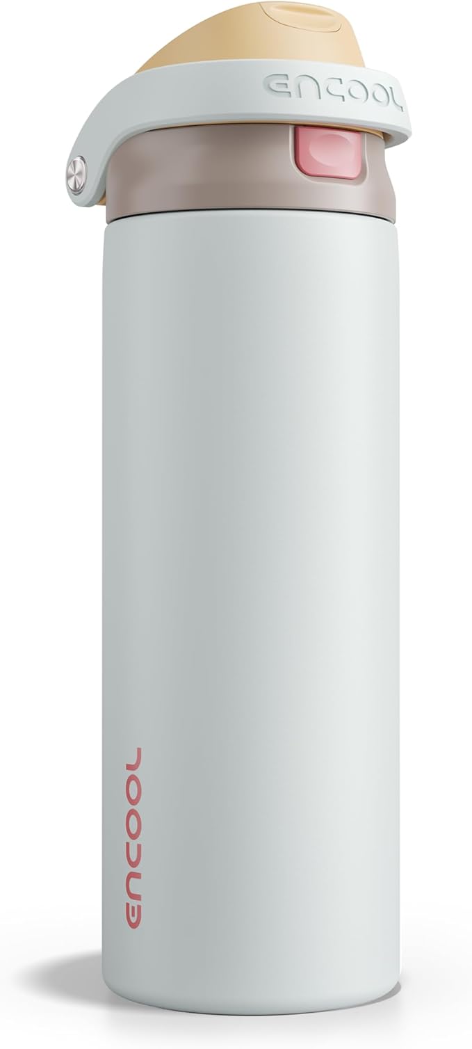 ENCOOL Leakproof Insulated Water Bottle with Straw Dual-Sip Water Bottle Bag-Safe Design for Work, Commute & Gym – Keeps Drinks Cold All Day, 24 oz, Clay Grey