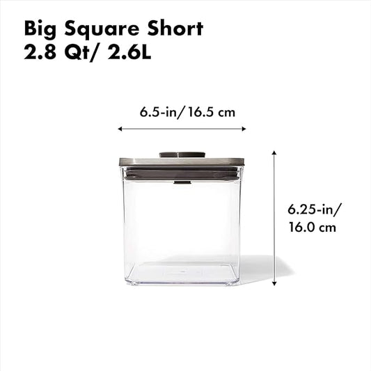 OXO Steel POP Container Big Short Sqaure - 2.8 Qt for Cereal, Grains and More Grey (Pack of 8)