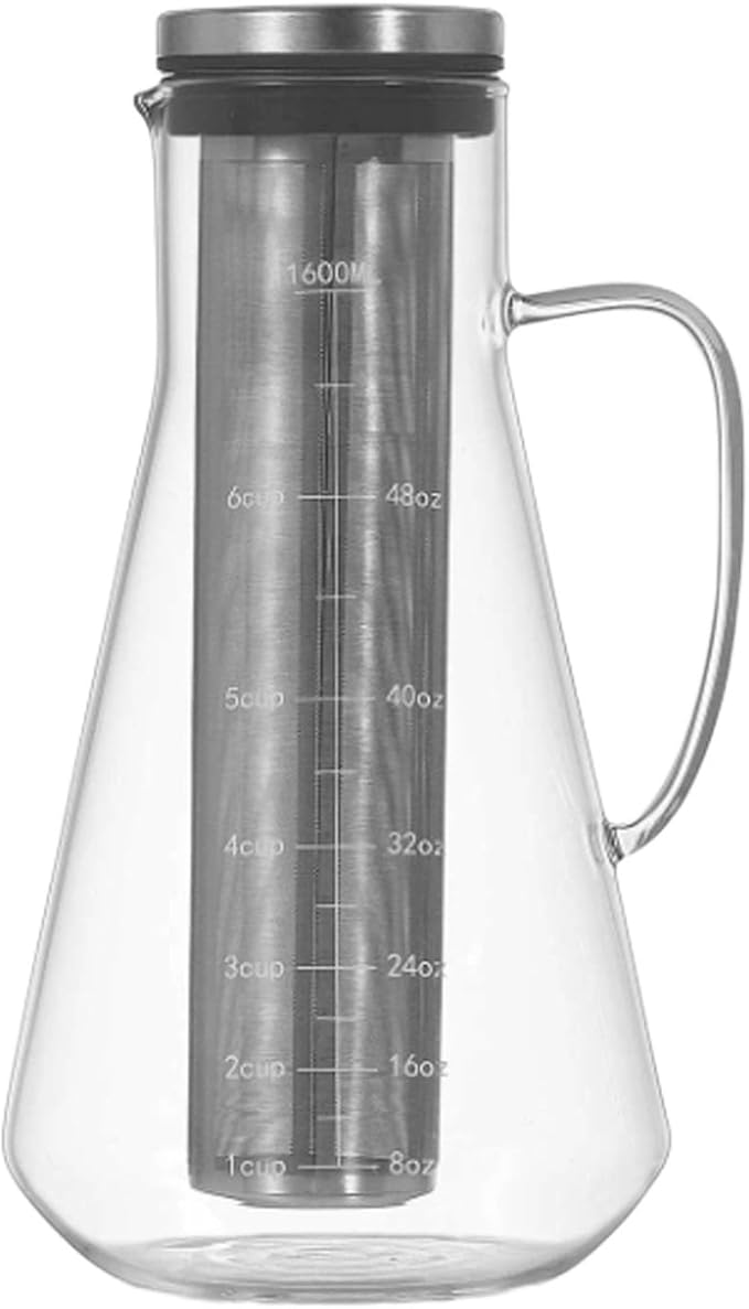 Haofy Cold Brew Coffee Maker, Thickened Borosilicate Glass with 304 Stainless Steel Filter, Airtight Sealing for Freshness, for Ice Tea Hot Tea Fruit Drinks (1600ML)