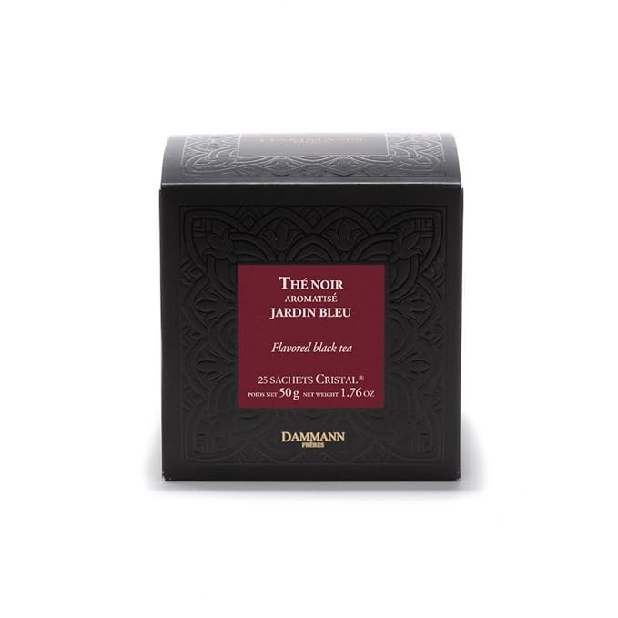 Dammann Freres Sachets, Jardin Bleu Tea Bags, Premium Gourmet French Black Tea, Blend Strawberry, Rhubarb Flavors, 25 Count (Single Pack)