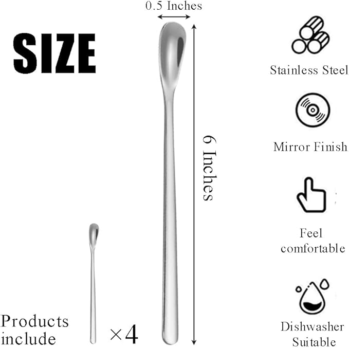 Stainless Steel Coffee Stirring Spoon,Silver Coffee Stir Sticks Drink Spoons,Long Handle Tea Coffee Spoons Tiny Salt Condiment Spoon,Coffee Bar Accessories,6 Inches