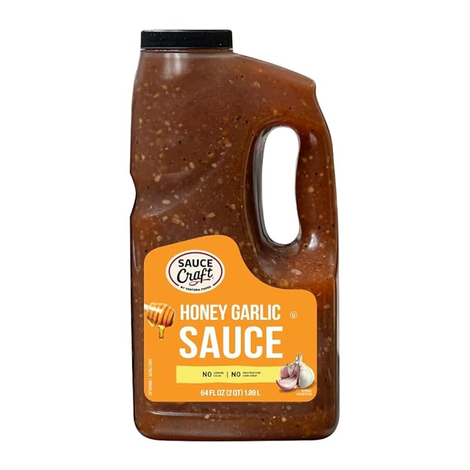 Sauce Craft Honey Garlic Sauce, Rich Honey Sweetness, Bold Garlic, Subtle Heat, Glaze for Salmon or Wings, 0.5 Gallon