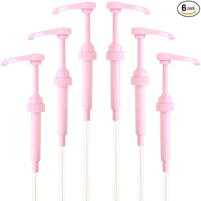 Pink Coffee Syrup Pump for 750 ml Bottles (Pack of 6) Fits Jordans Skinny, Torani, DaVinci, Upouria and (Monin 1 Liter Plastic Bottles Only)