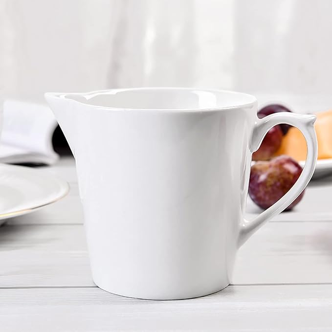 CHOOLD Pure White Ceramic Creamer With Handle, Coffee Milk Serving Pitcher, Sauce Pitcher for Kitchen - 8 OZ-A