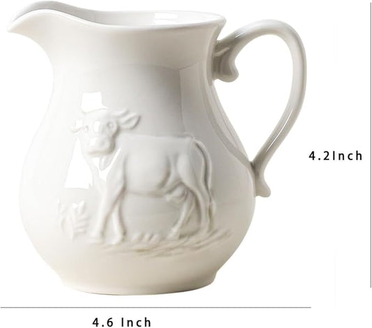 CHOOLD Pure White Ceramic Creamer with Handle,Coffee Milk Creamer Pitcher, Serving Pitcher Sauce-Cow