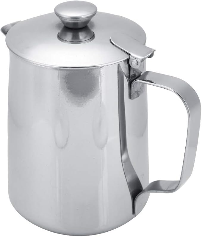 Coffee Frothing Pitcher With Lid, Stainless Steel Milk Frother Cup, Mutifunctional Milk Jug Cup, Coffee Steaming Pitcher With Handle , For Latte Art And Frothing Milk(350Ml)