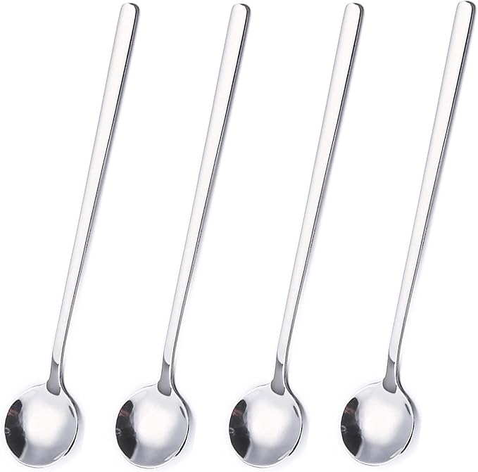 4 Pack Stainless Steel Coffee Spoon, 6.7 Inch Stirring Spoons, Cocktail Stirring Spoons for Coffee Tea Dessert Cake Ice Cream Cappuccino (Silver)