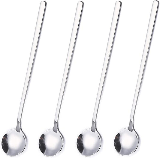 4 Pack Stainless Steel Coffee Spoon, 6.7 Inch Stirring Spoons, Cocktail Stirring Spoons for Coffee Tea Dessert Cake Ice Cream Cappuccino (Silver)