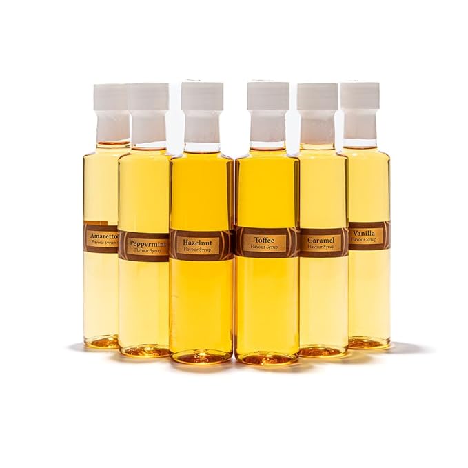Premium Coffee Syrup Gift - Set 6 x 75ml Assorted Flavoured Syrup For Coffee Including Vanilla Caramel Toffee Hazelnut Amaretto Peppermint Coffee Lover Gift sets