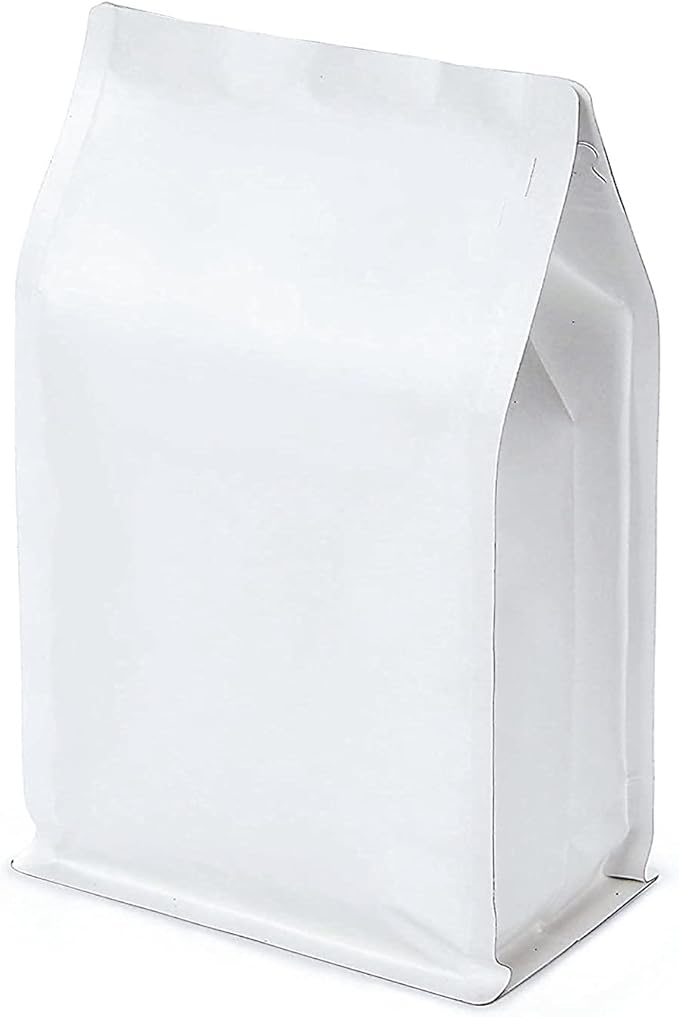 White Kraft Paper Stand Up Coffee Bag/Flat Bottom Coffee Pouch with One Way Degassing Valve and Reusable Side Zipper(Pull Tab to Open) (8oz, 0.5lb, 50 Pieces)