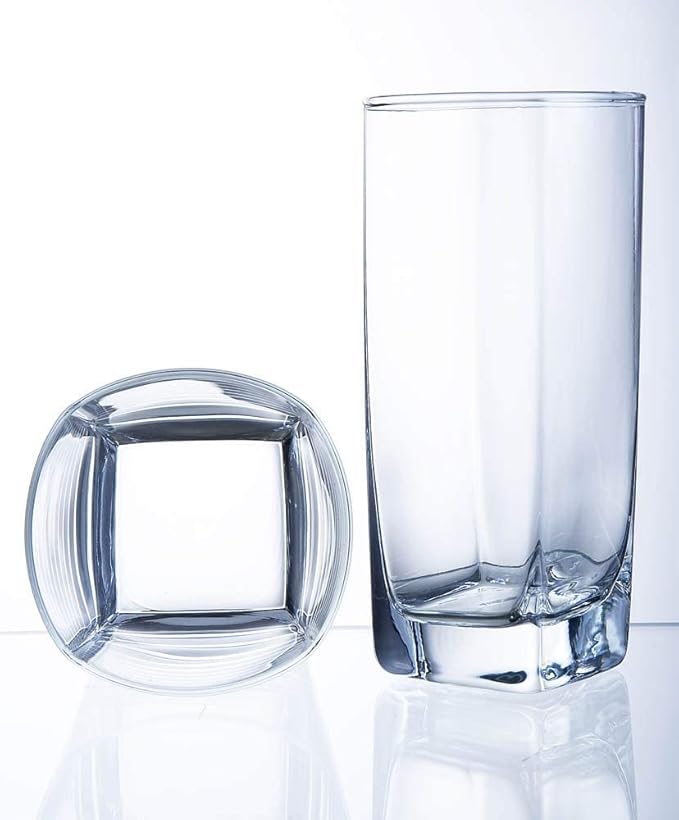 Collins Everyday Drinking Glasses Set of 16 Drinkware Kitchen Glasses for Cocktail, Iced Coffee, Beer, Ice Tea, Wine, Whiskey, Water, 8 Tall Highball Glass Cups & 8 Short Old Fashioned