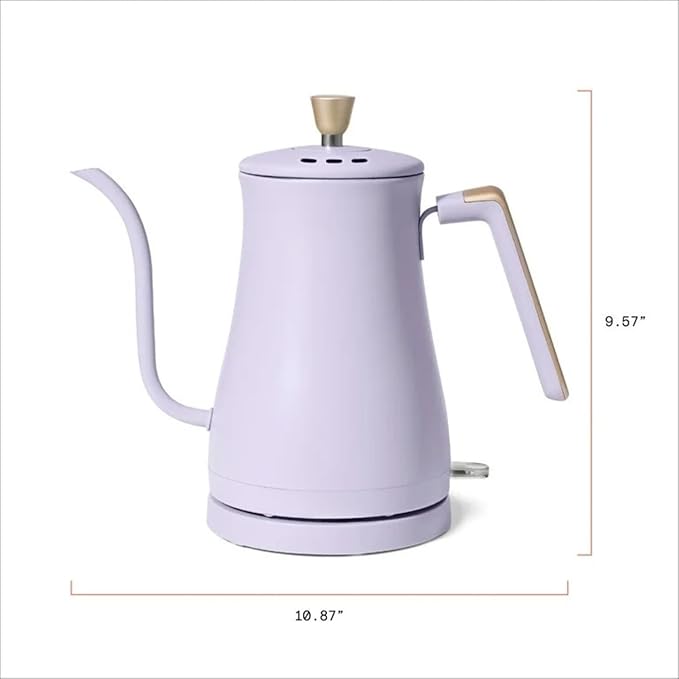 Electric Gooseneck Kettle 1 Liter 1200W, Stainless Steel, Pour Over Coffee Tea, Auto Shut-Off, 360° Cordless Power Base (Lavender)