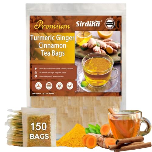 Premium Turmeric Ginger Cinnamon Tea Bags Organic, Turmeric Curcumin Supplement for Joint Support100% Natural, Rich in Antioxidants, Hand-Made Blend, No Sugar, No Caffeine, No Gluten, Vegan. (150)