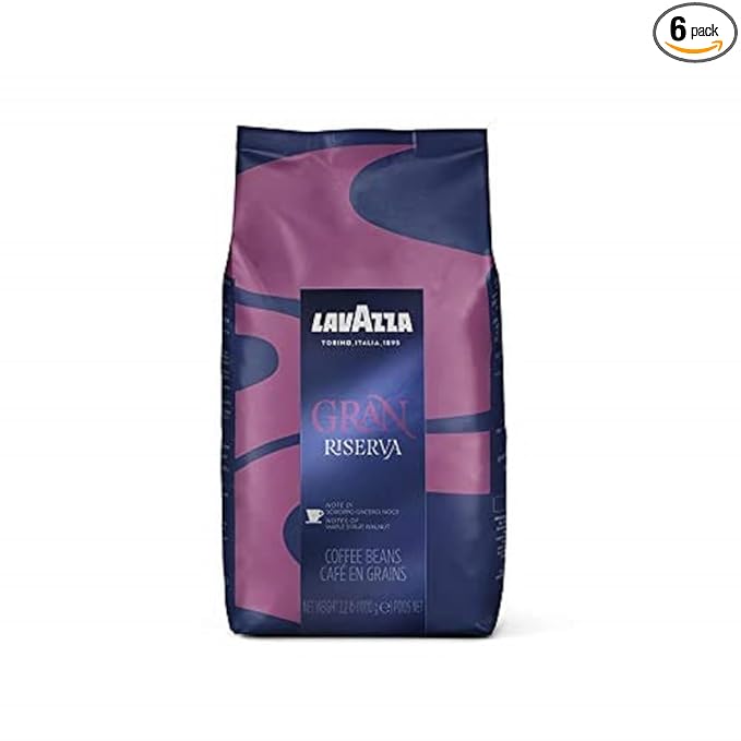 Lavazza Gran Riserva Whole Bean Coffee Blend, Dark Espresso Roast, 2.2LB Bag Authentic Italian (Pack of 6)