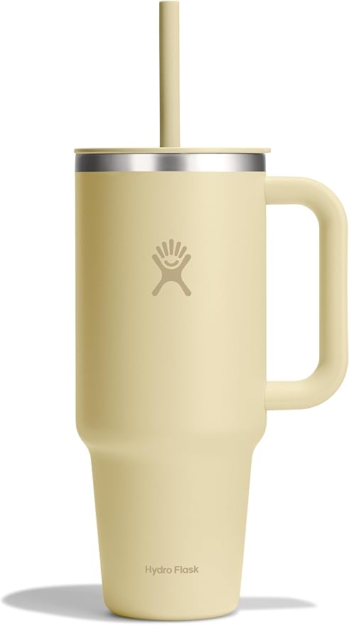 Hydro Flask Travel Tumbler with Handle, Lid and Straw - Insulated Stainless Steel in 40 Oz Starlight