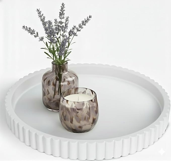 13-Inch Round Coffee Table Tray - Concrete Round White Decorative Tray for Coffee Table Decor - Table Centerpieces Kitchen Island Trays Decorative Trays - Dining Room Tray White