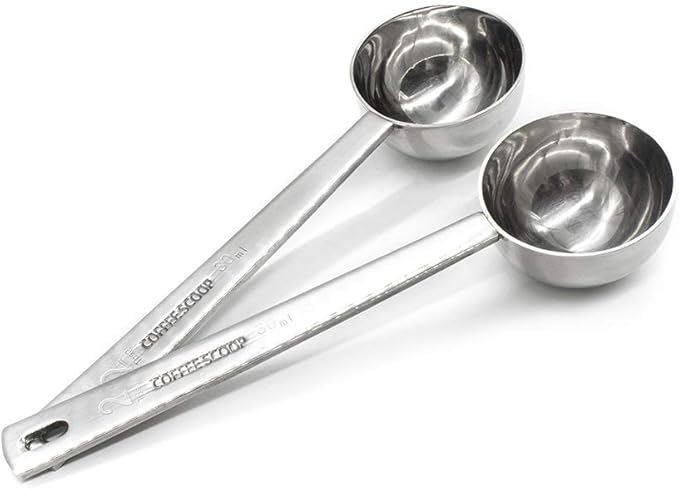 AUEAR, 2 Pack Coffee Measuring Scoop 304 Stainless Steel Spoon Tablespoon Spoons Kitchen Scoops with Long Handle for Home Milk Tea Sugar Powder Silver 30ml