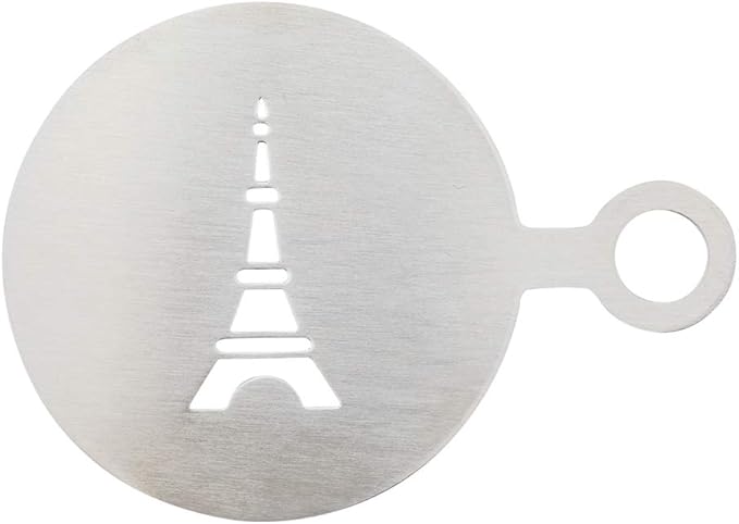 Restaurantware Restpresso 4.75 Inch Latte Stencil 1 Eiffel Tower Coffee Stencil - Coffee Art Template Decorate Cupcakes Cakes or Cookies Stainless Steel Cappuccino Stencil Heat-Resistant