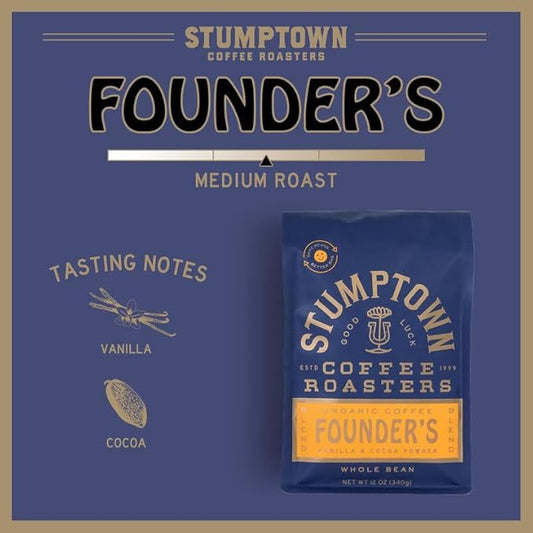 Stumptown Coffee Roasters Medium Roast Whole Bean Coffee | Founder's Blend | Vanilla and Cocoa Notes | 24 Ounces | 2 Bags
