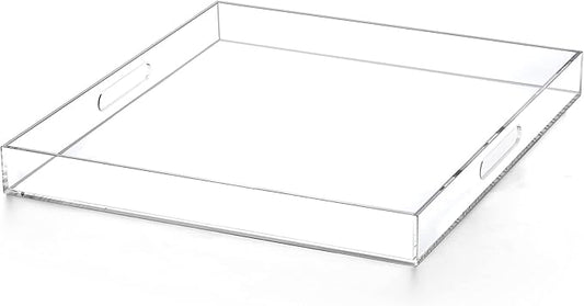 Clear Acrylic Ottoman Tray with Cutout Handles 20x20 Inch Over Sized Serving Tray, Organizer Rubber Boot Tray Decorative for Living Room Bedroom,Bathroom and Entryway Kitchen Tabletop