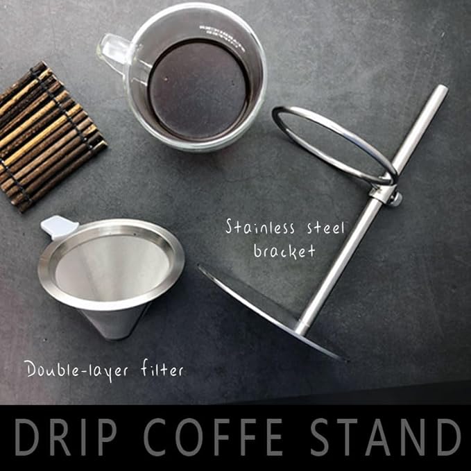 Bevansol Stainless Steel Pour Over Coffee Maker, Adjustable Stand, Double-layer Filter