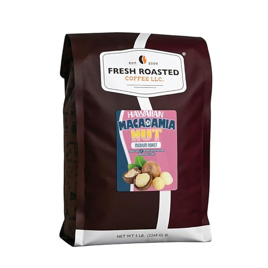 Fresh Roasted Coffee, Hawaiian Macadamia Nut Flavored Coffee, 5 lb, Medium Roast, Kosher, Ground