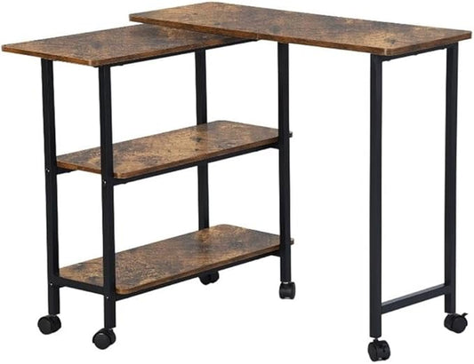 Pemberly Row Adjustable and Foldable Rustic Kitchen Cart with Storage Walnut