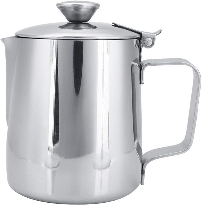 Milk Frothing Cup, Commercial Grade Stainless Steel Coffee Steaming Pitcher Milk Frothing Mug Milk Pitcher Jug with Lid for Espresso Machine Milk Frother Latte Coffee Art(1000mL)