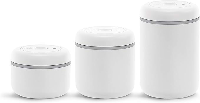 Fellow Atmos Vacuum Coffee Canister & Food Storage Container - 0.7 Liter Canister holds up to 11 oz of Coffee Beans - Airtight Food Storage Containers - Containers - 0.7 Liter - Matte White