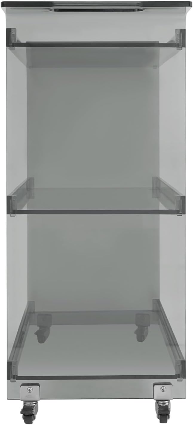 Rolling Serving Cart 3-Tier Small Bar Cart with Lockable Casters Storage Rolling Trolley 66lbs Capacity Mobile Kitchen Trolley for Home, Kitchen, Cafe (28 * 11.8 * 28.7in, Smoke Gray)