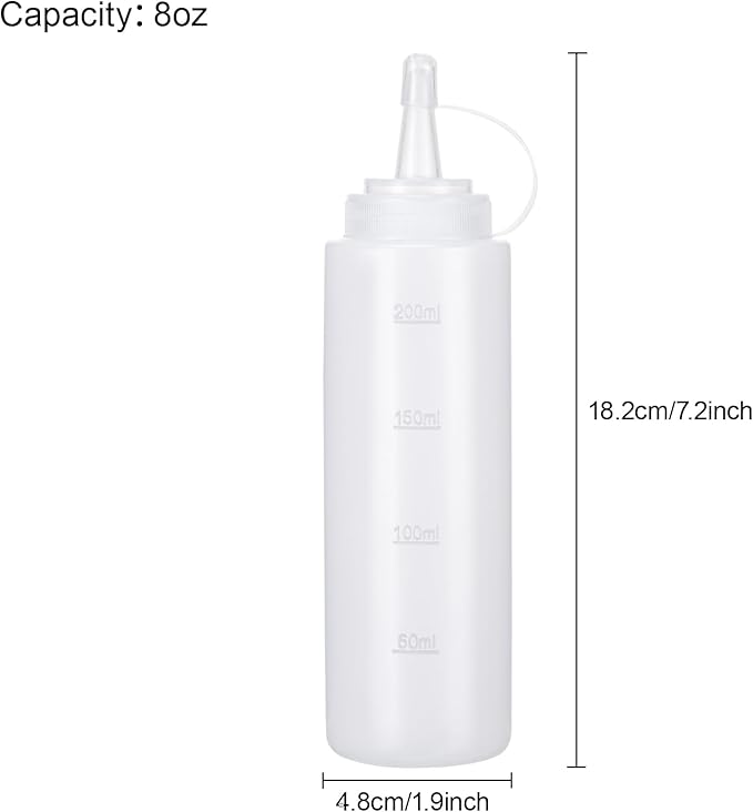 Katfort Condiment Squeeze Bottles Ketchup Dispenser, 6 Pack 8oz Squeeze Bottles for Liquids, Plastic Sauce Bottle with Cap Lid, Squirt Bottles for Sauces Liquids BBQ Dressing Pancake Art
